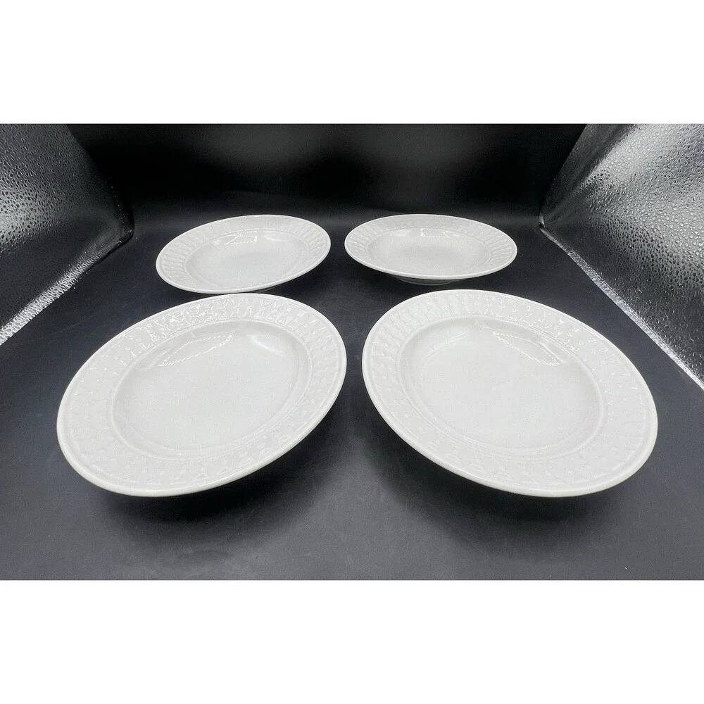 Totally Today TT012 Embossed White Fruit Bowls Set of 4 6.5” Dessert Cereal